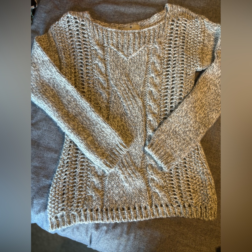 Berretti Made In Italy Alpaca Wool Blend Chunky Cable Knit Grey Sweater Size Med